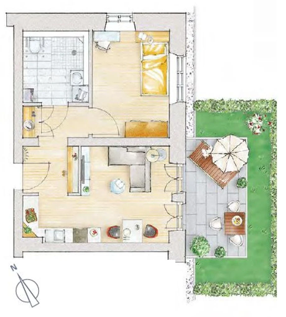 Grundriss der Wohnung C1, Haus C, Erdgeschoss